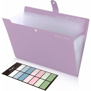 SKYDUE Expanding File Folders with 8 Pockets, Accordion File Organizer with Labels, Portable Paper Bill Receipt Organizer, Letter Size, Home School Office Supplies, Olive Green(Taro Purple)