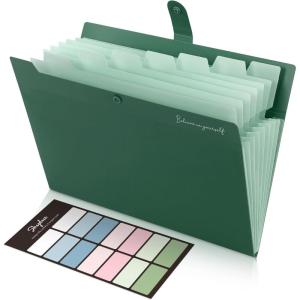 SKYDUE Expanding File Folders with 8 Pockets, Accordion File Organizer with Labels, Portable Paper Bill Receipt Organizer, Letter Size, Home School Office Supplies, Olive Green(Forestgreen)