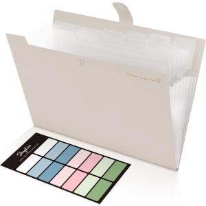 SKYDUE Expanding File Folders with 8 Pockets, Accordion File Organizer with Labels, Portable Paper Bill Receipt Organizer, Letter Size, Home School Office Supplies, Olive Green(Milkteabrown)