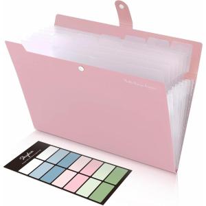 SKYDUE Expanding File Folders with 8 Pockets, Accordion File Organizer with Labels, Portable Paper Bill Receipt Organizer, Letter Size, Home School Office Supplies, Olive Green(Pink)