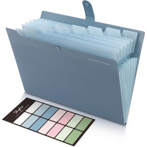 SKYDUE Expanding File Folders with 8 Pockets, Accordion File Organizer with Labels, Portable Paper Bill Receipt Organizer, Letter Size, Home School Office Supplies, Olive Green(Haze Blue)