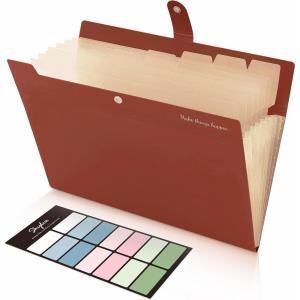 SKYDUE Expanding File Folders with 8 Pockets, Accordion File Organizer with Labels, Portable Paper Bill Receipt Organizer, Letter Size, Home School Office Supplies, Olive Green(Brown)