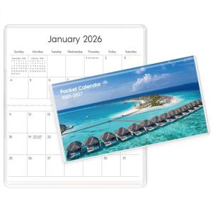SKYDUE Pocket Calendar 2025-2026 for Purse, 6.5″ x 3.5″, 24 Months Pocket Planner with Soft Waterproof Cover and Premium Paper Green(Beach)