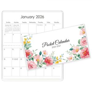 SKYDUE Pocket Calendar 2025-2026 for Purse, 6.5″ x 3.5″, 24 Months Pocket Planner with Soft Waterproof Cover and Premium Paper Green(Floral)