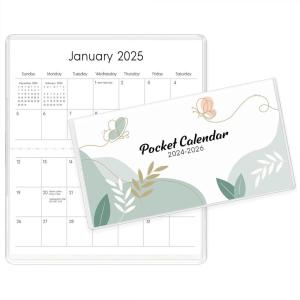 SKYDUE Pocket Calendar 2025-2026 for Purse, 6.5″ x 3.5″, 24 Months Pocket Planner with Soft Waterproof Cover and Premium Paper Green(Green)