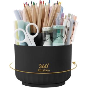 SKYDUE 360 Degree Rotating Pencil Pen Holder for Desk, Dual-Purpose Desk Organizer, Rotating Pencil Cup with 5 Slots, Office Supplies, Desk Decor for Office, School, Home(Black)